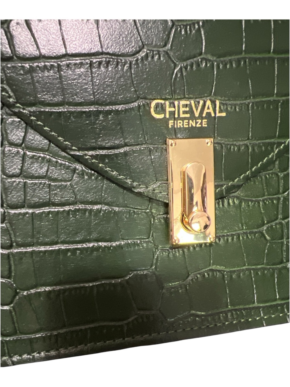 Cheval Firenze Dark Green Croc-Embossed Top Handle Bag with Detachable Strap - Picture 4 of 12